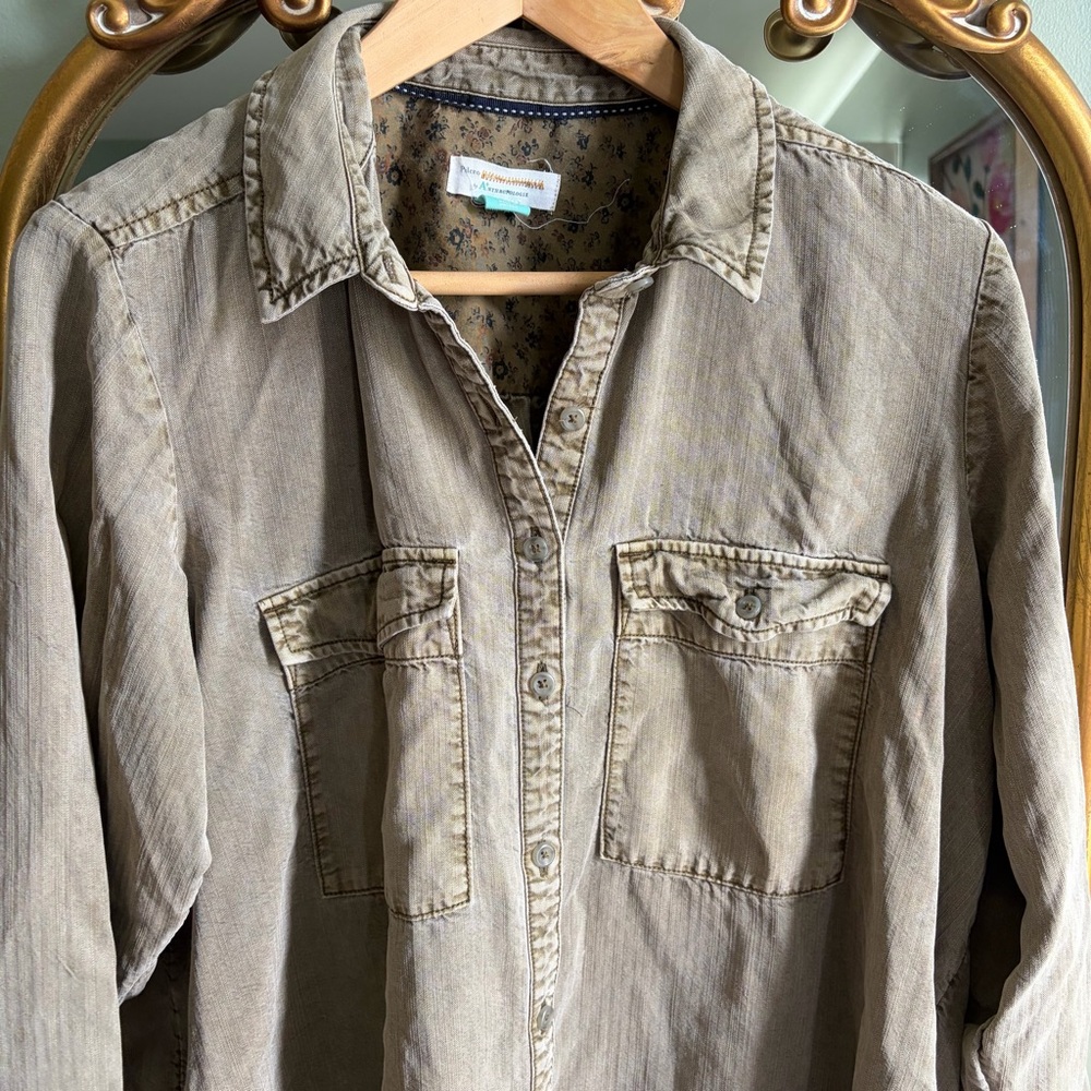 Anthropologie Pilcro Olive green utility shirt plus size 1X - Picture 4 of 11